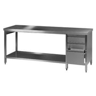 Labor Arbeitstisch (3) 18/10 Stahl, 3000x750x750mm, mit Grundboard, 1 Schubladenblock rechts à 3 Schubladen GN 1/1-100