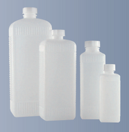 Vierkantflasche, enghals, geriffelt, PE-HD, naturfarbig
