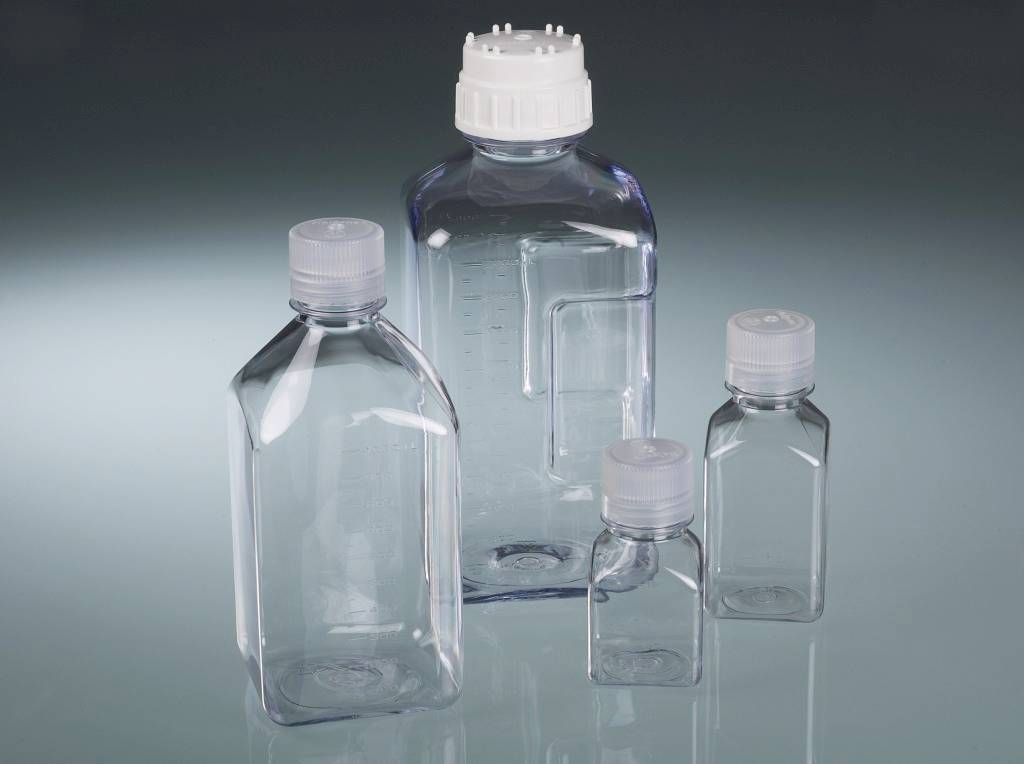 Laborflasche, PC glasklar, erhab. Skala, 125 ml