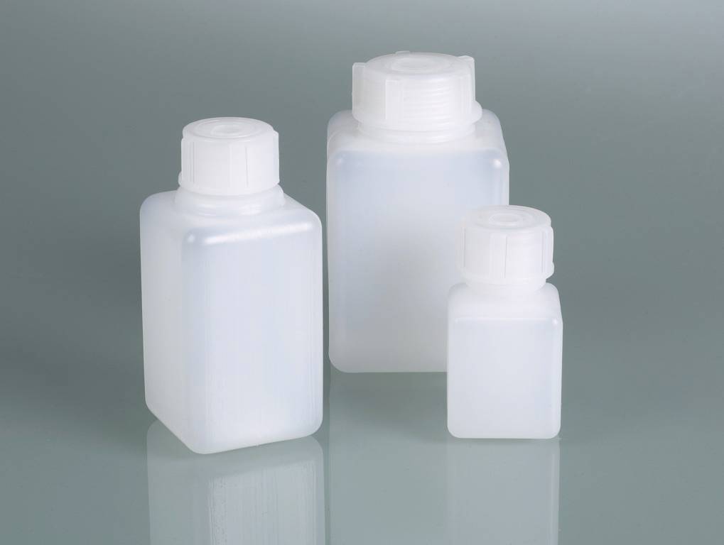 Vierkantflasche quadr., Enghals, HDPE, 100 ml,m.V.