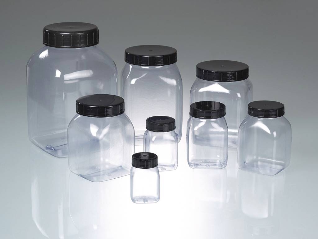 Weithalsdose vierkant, PVC transp., 200 ml, m.V.
